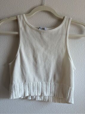 Zara Cream Ribbed Cropped Tank Top